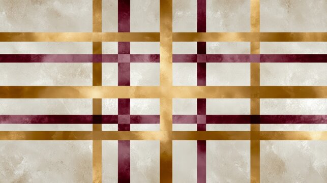 Gold and red plaid patterned wall. The gold and red stripes are very prominent and the pattern is very intricate