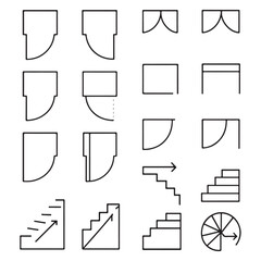 Architectural Floor Plan Elements Set &ndash; Doors, Stairs & Construction Symbols