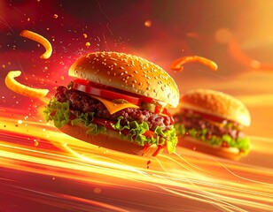 hamburger on a black background