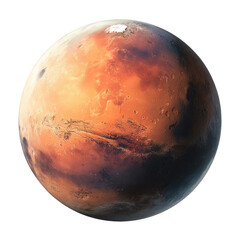 Naklejka premium High-resolution image of Mars. A full view of the red planet, showcasing its rusty-orange surface, diverse terrain, and subtle variations in color. Visible are various land formations