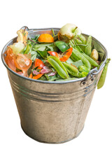Sorted organic kitchen waste in compost-bucket. Sustainable life style concept. Compost-container. Peels, scraps from food preparation collected for recycling, humus and natural fertilizer