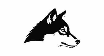Black and white husky dog head profile illustration. © Kancil
