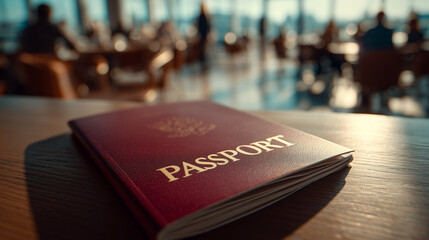 A red passport is on a table
