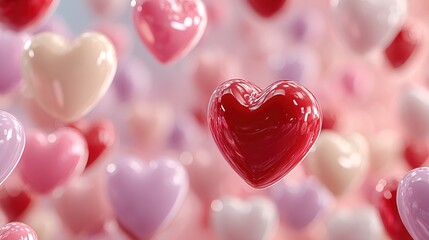 Red heart balloons on white background. Happy Valentine's Day. Love symbol. Party decoration