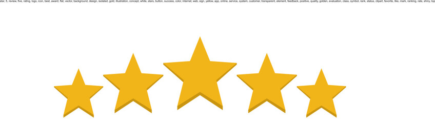 Five stars customer product rating review flat icon for apps and websites. 