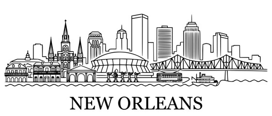 NEW ORLEANS New Orleans skyline with Louisiana, and USA Line art.  © prettygfx