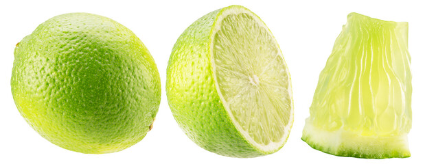lime slices isolated on white background. Clipping Path. Full depth of field