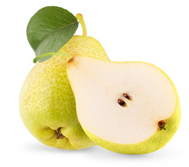 pears with leaf isolated on white background