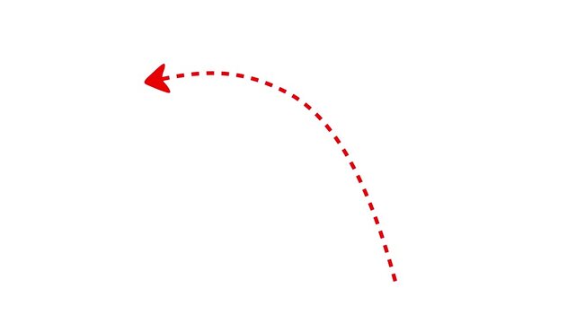 Animated Red Dashed Arrow Curving Upward and Left on White Background