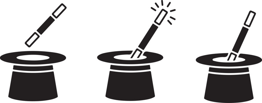 Three magic tricks with a wand appearing from a top hat