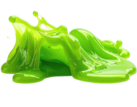 Vibrant green slime splashing and flowing with glossy texture and bubbles