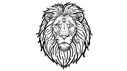 Obraz premium A majestic lion's head illustrated in a bold, black line art style with a solid white background