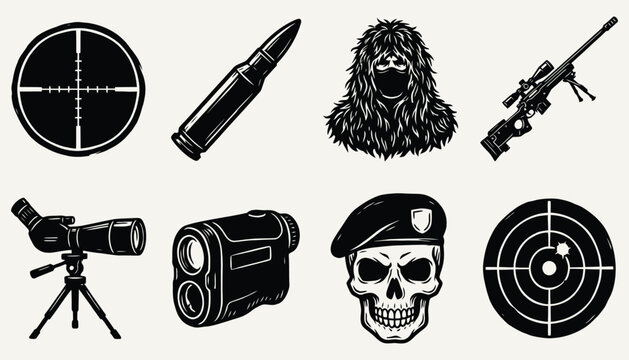Tactical Sniper Equipment Vector Icon Collection
