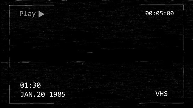Classic VHS cam recording screen overlay, old camera interface with glitch noise, damaged tape distortion, retro film texture, alpha channel background, 4K video