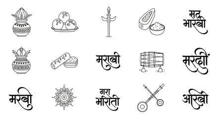 Fototapeta premium A vibrant collection of traditional Indian cultural and festive elements, symbolizing Marathi heritage and celebration, featuring various authentic items for design
