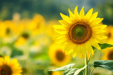 Obraz premium Single Sunflower Blooming in Field with Soft Background