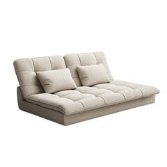 Naklejka premium A beige fabric sofa with two pillows and a white background.