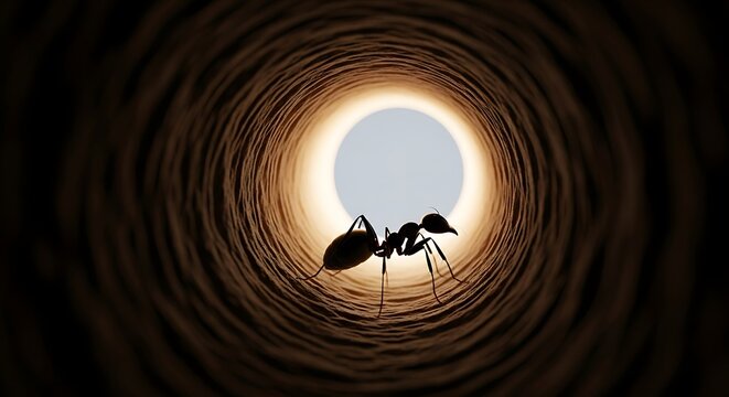 Ants Standing at Tunnel Entrance with Light.