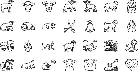 Obraz premium A collection of 25 black and white line drawings of cows and farm related icons