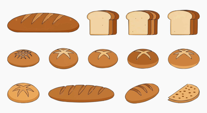 Assorted bread and pastries displayed on a clean surface, viewed from directly above, showcasing various baked goods