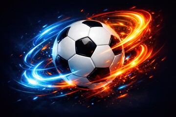 Naklejka premium Dynamic Soccer Ball with Blue and Red Energy Trails