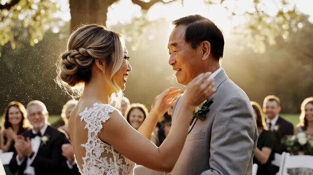 wedding embrace between bride and father