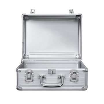 A sleek silver metal briefcase with open lid