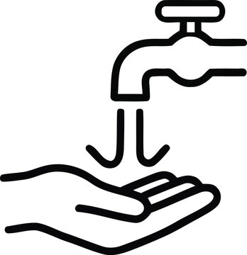 Hand Washing Under Tap Line Icon - Personal Hygiene Symbol