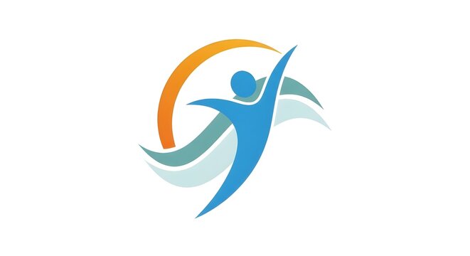 Dynamic human figure reaching for success and well-being with flowing colors