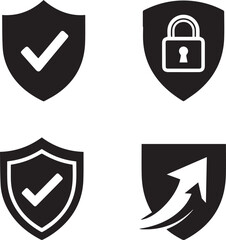  create Block Silhouette Security shield icon set. Shield check mark symbols. Protection and padlock logotypes. Vector illustration. white background.