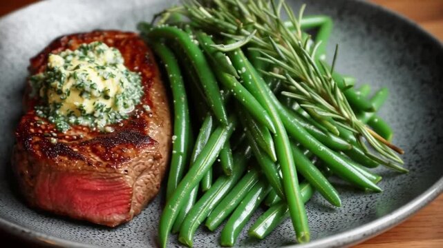 Steak mit Kr&auml;uterbutter & gr&uuml;nen Bohnen