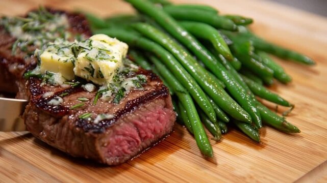 Steak mit Kr&auml;uterbutter & gr&uuml;nen Bohnen
