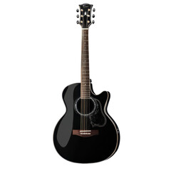 Obraz premium A sleek black acoustic guitar on a solid background
