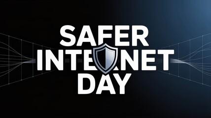 Safer Internet Day Shield Logo Graphic with Network Lines