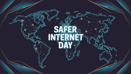 Safer Internet Day World Map Connection Digital Technology Background