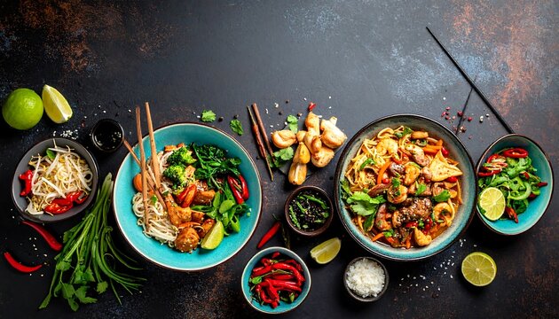 Delicious Asian Food Platter with Shrimp and Vegetables.