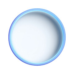 A light-blue, round, empty dish or bowl