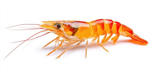 The Shrimp Posed on White Background in Bright Studio Lighting for Culinary Use