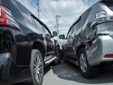交差点付近でSUV同士が衝突した交通事故現場の損傷状況を伝える写真
