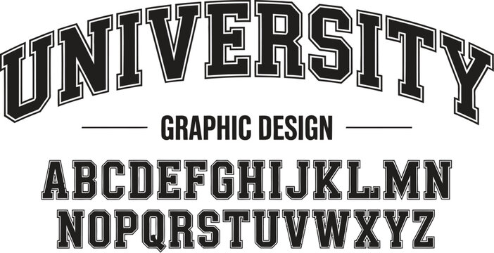 Bold black and white university font sample 1
