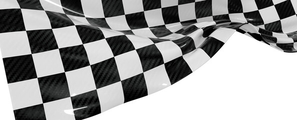 Obraz premium Dynamic image of a checkered flag waving against a white backdrop. Perfect for race car themes, success, achievement, an
