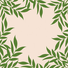 Natural green leaves frame on textured beige background vector illustration. © Marina