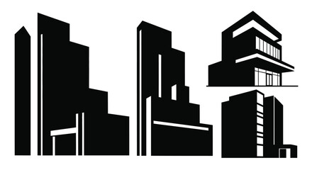 Fototapeta premium A minimalist black and white illustration of a city skyline with varied buildings