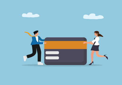 Financial Management and Banking Concept with Business People Holding Giant Credit Card Representing Payment, Transaction, and Digital Economy Collaboration