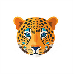 Vibrant leopard illustration showcasing detailed facial features and striking blue eyes in a graphic art style