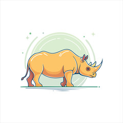 A vibrant rhinoceros illustration in a profile view surrounded by a circular design