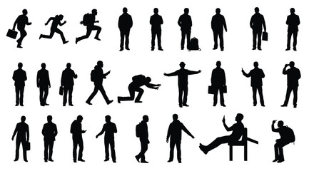 Fototapeta premium Collection of black silhouette figures depicting diverse human poses and actions