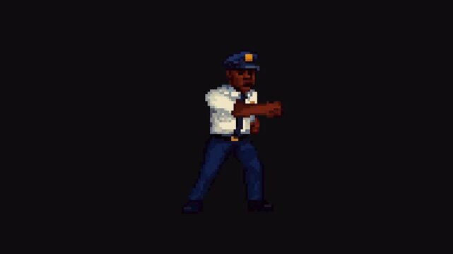 Police Double Punch Attack Animation 8bit Pixel Art Character with Transparent Background