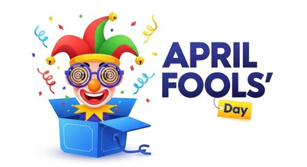 Jester celebrating april fools' day with a surprise gift box