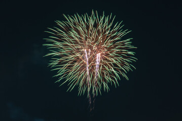 Firework. Colorful highlight set of fireworks showing on dark sky at night time for special celebration day.
A spectacular night sky with a vibrant display of sparkling fireworks, Thailand